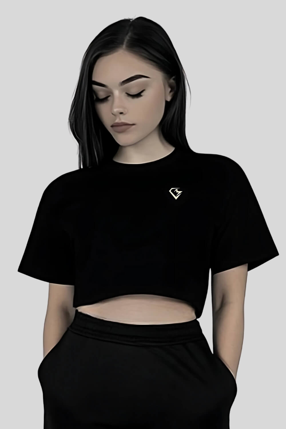 Frontansicht Angel Oversize Crop Top Black für Frauen