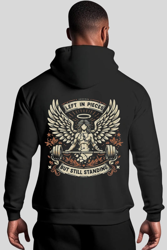 Rückansicht Angel Oversize Hoodie Black für Männer und Frauen