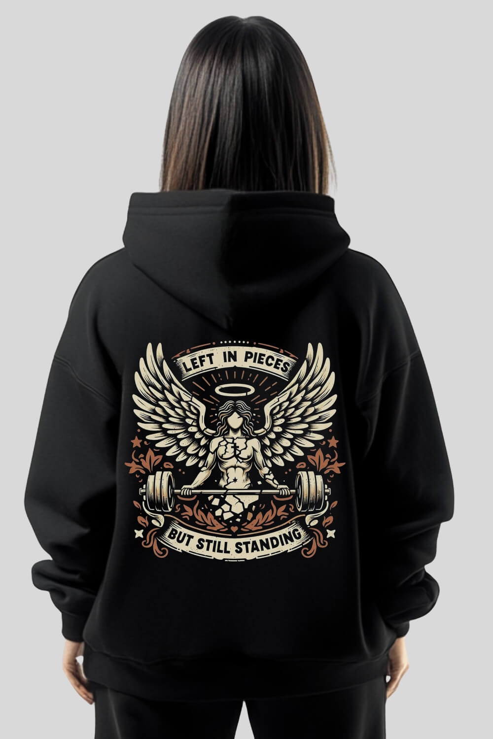 Back Angel Oversize Hoodie Black für Männer und Frauen