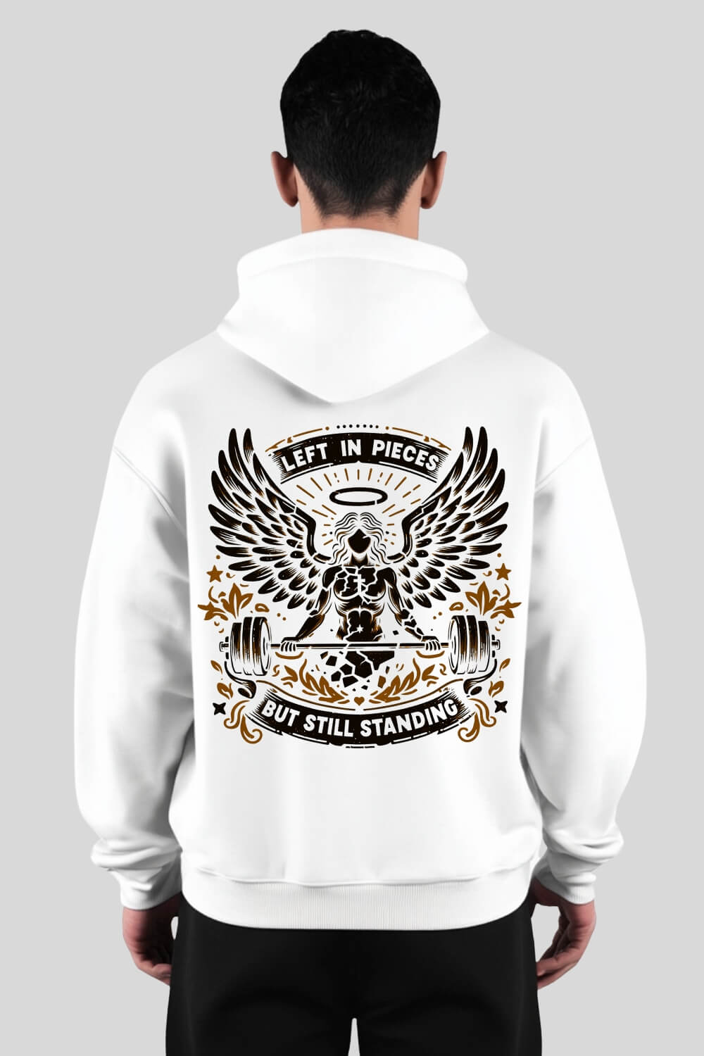 Rückansicht Angel Oversize Hoodie White für Männer und Frauen