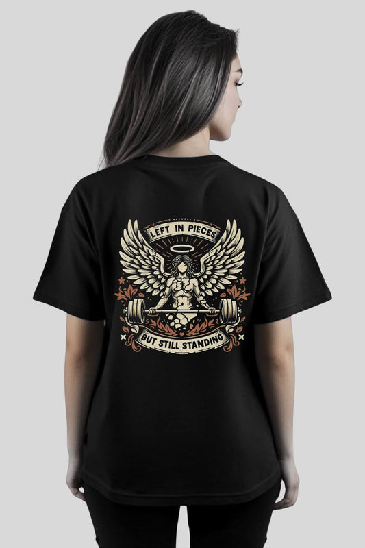 Back Angel Oversize T-Shirt Black für Männer und Frauen