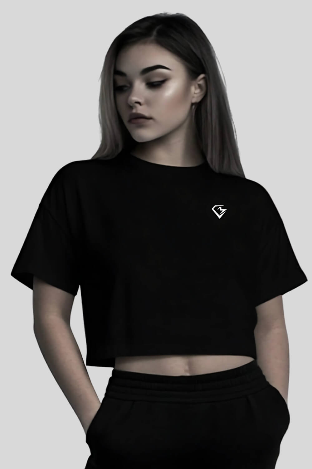 Frontansicht Athlete Oversize Crop Top Black für Frauen