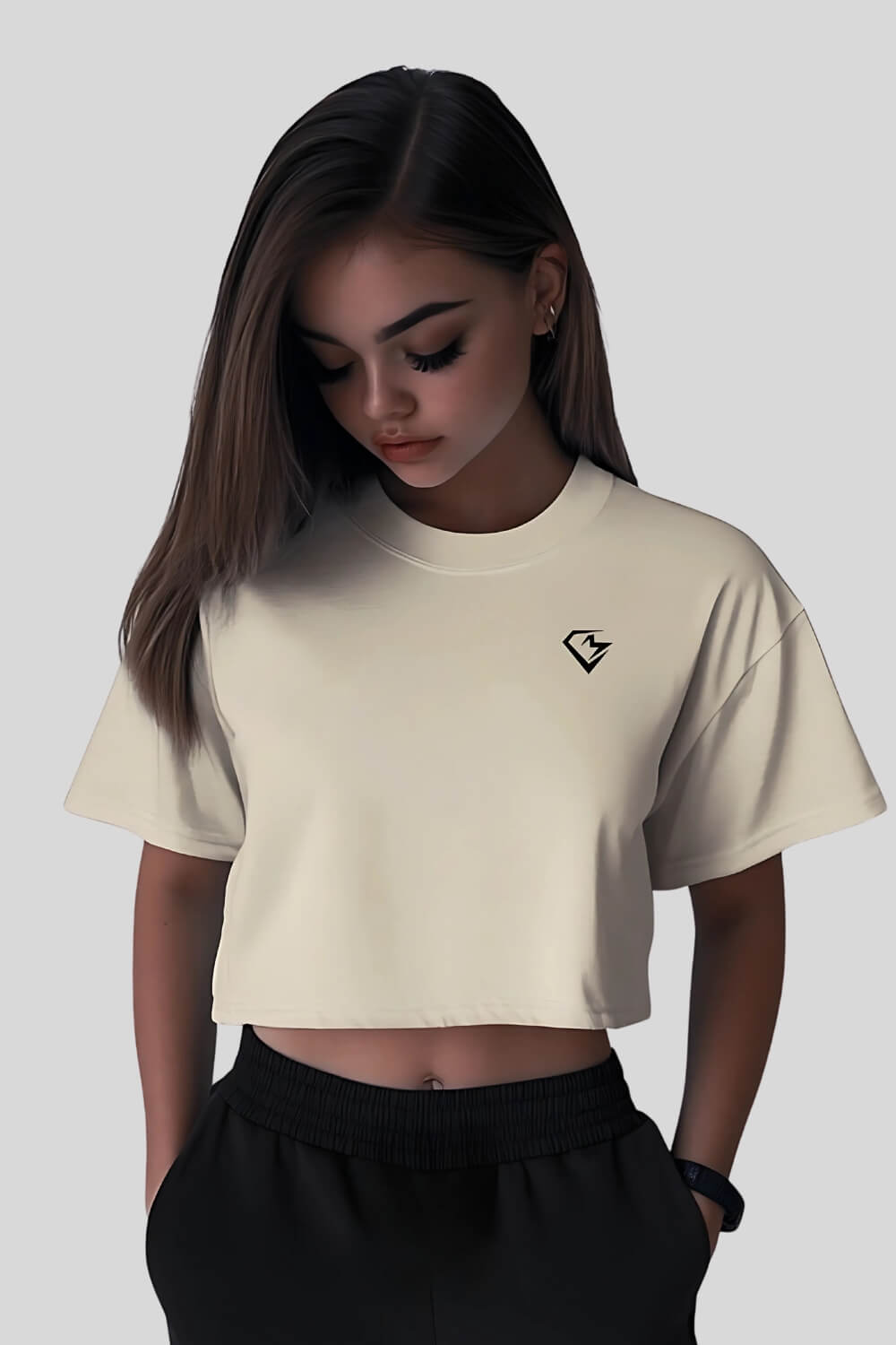 Frontansicht Athlete Oversize Crop Top Sand für Frauen