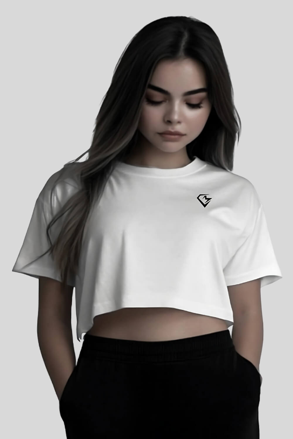 Frontansicht Athlete Oversize Crop Top White für Frauen