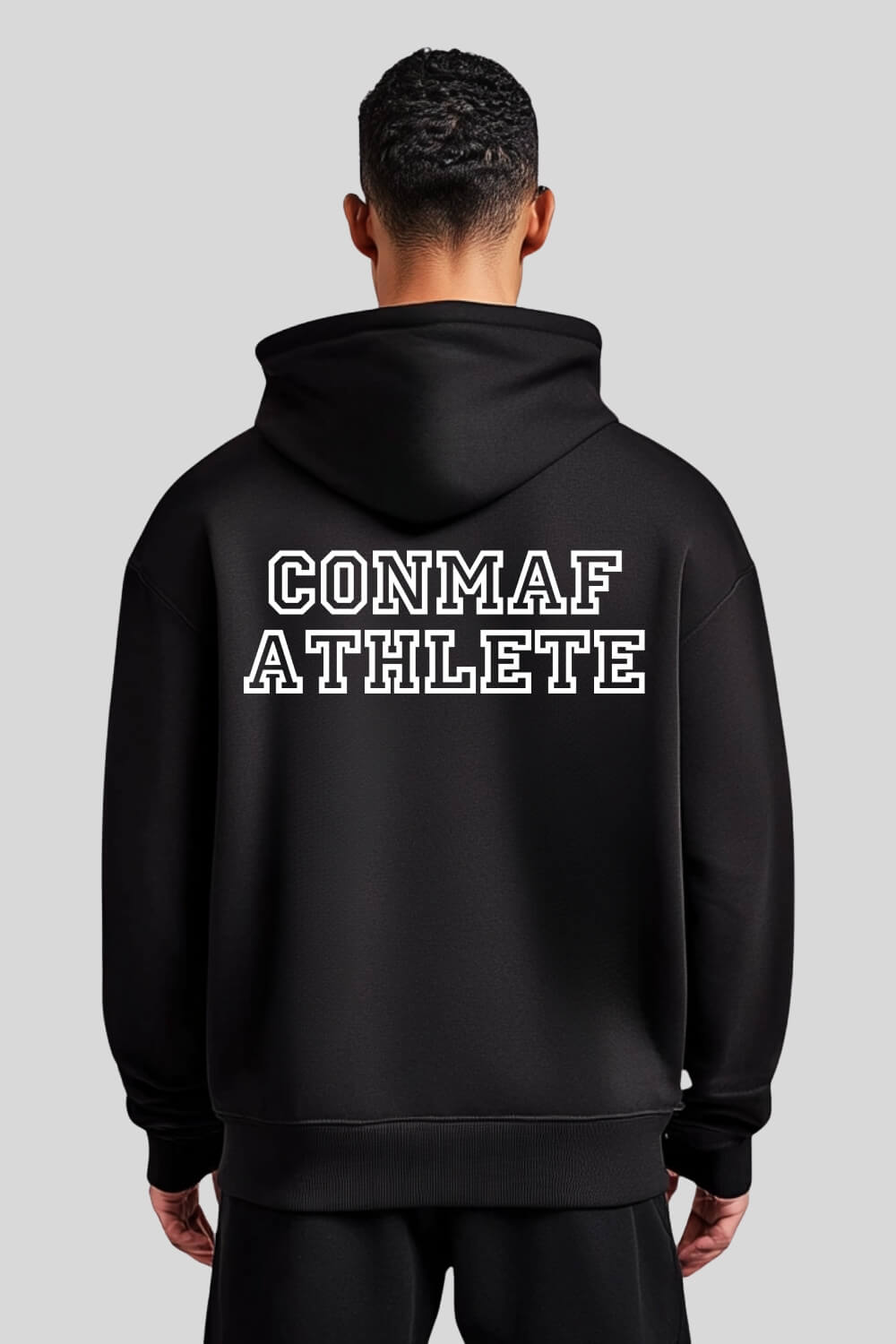 Rückansicht Athlete Oversize Hoodie Black für Männer und Frauen