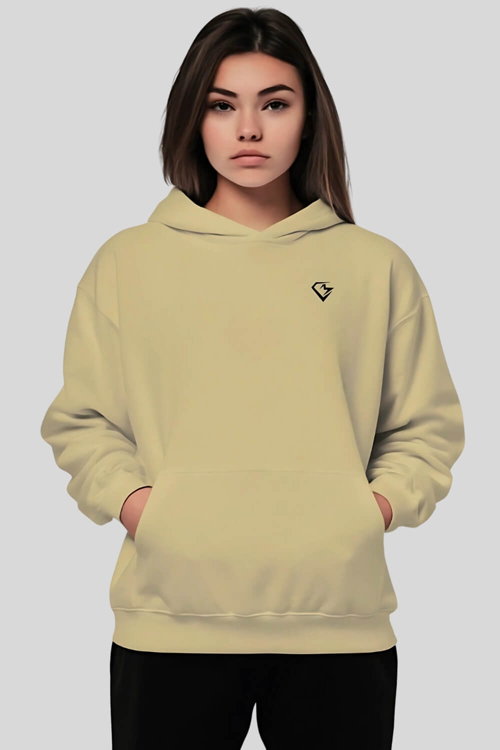 Front Athlete Oversize Hoodie Sand für Männer und Frauen