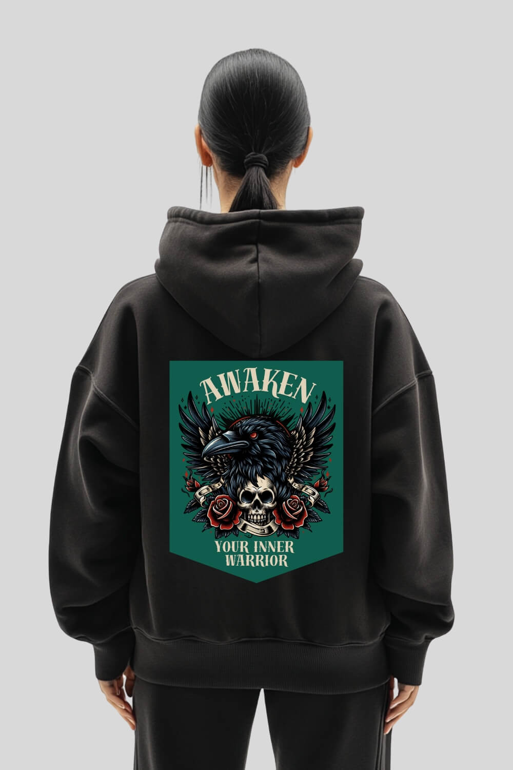 Back Awaken Oversize Hoodie Black für Männer und Frauen