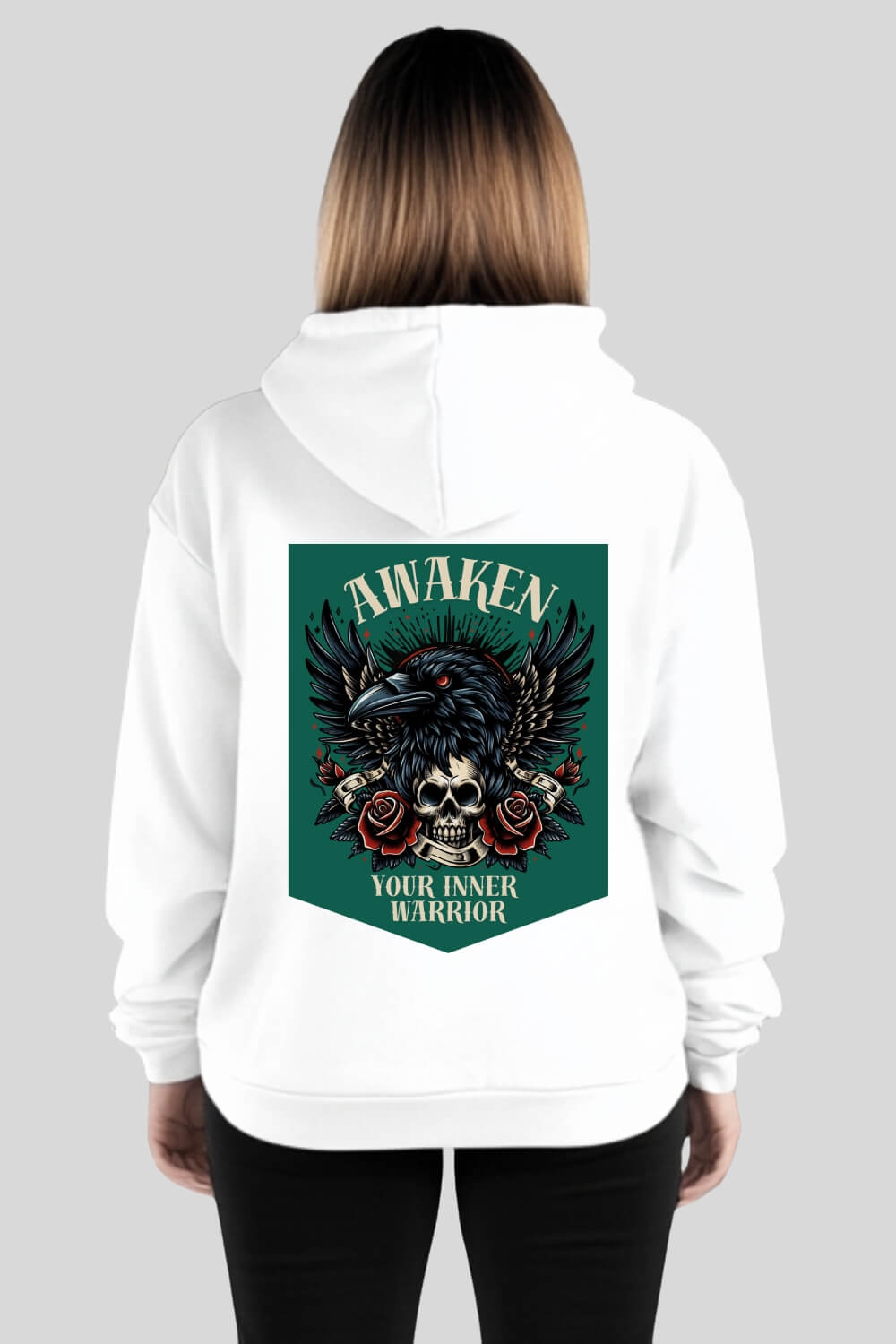 Back Awaken Oversize Hoodie White für Männer und Frauen