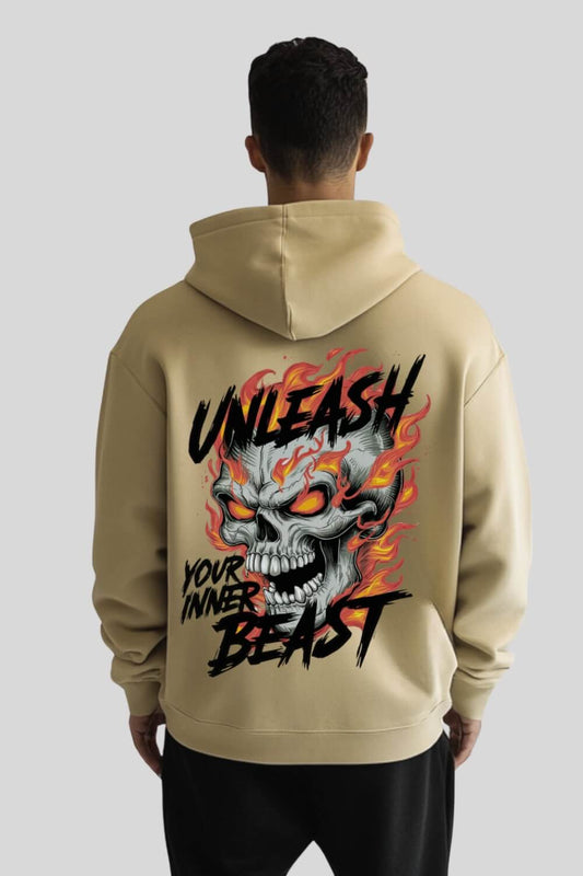 Rückansicht Beast Oversize Hoodie Sand für Männer