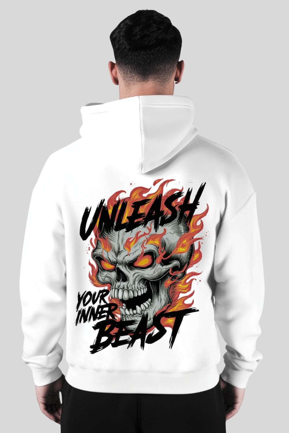 Rückansicht Beast Oversize Hoodie White für Männer