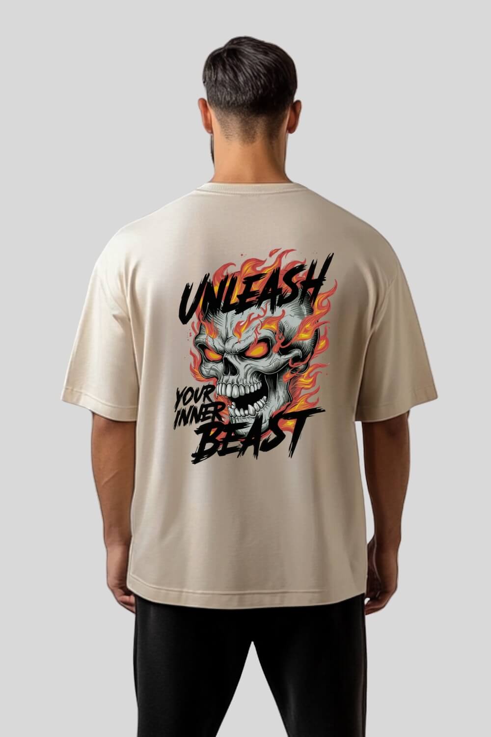 Rückansicht Beast Oversize T-Shirt Sand für Männer