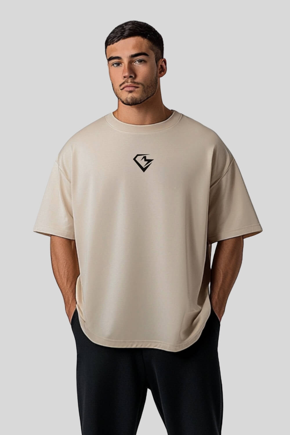 Frontansicht Beast Oversize T-Shirt Sand für Männer