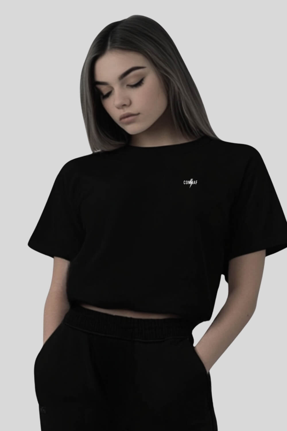 Frontansicht Break Limits Oversize Crop Top Black für Frauen