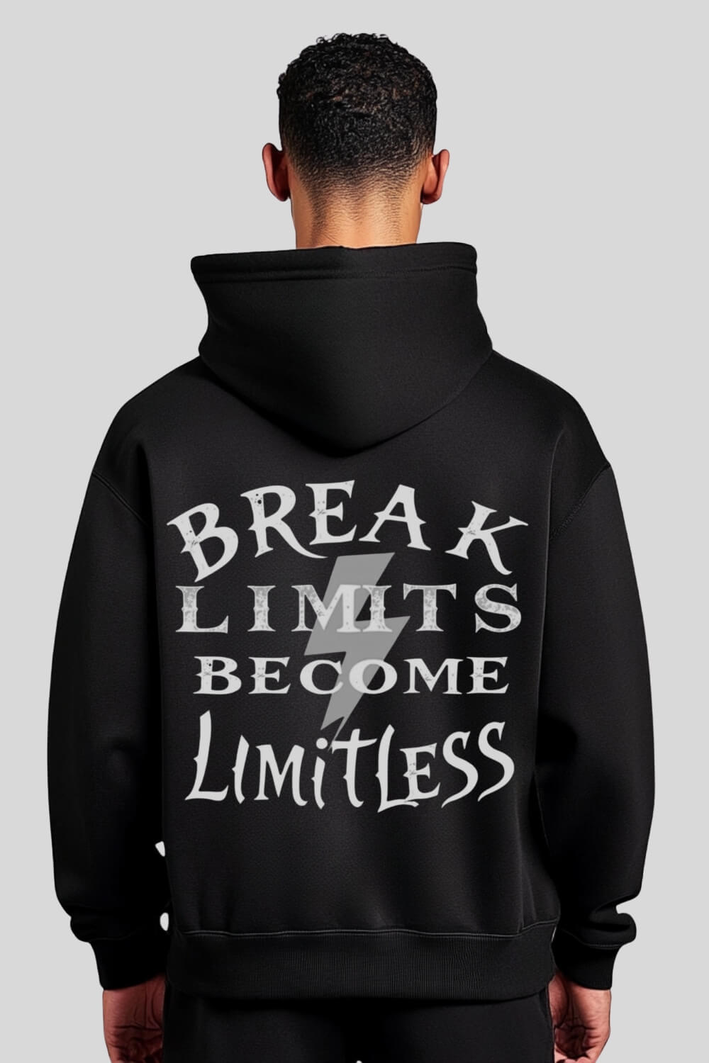 Rückansicht Break Limits Oversize Hoodie Black für Männer und Frauen