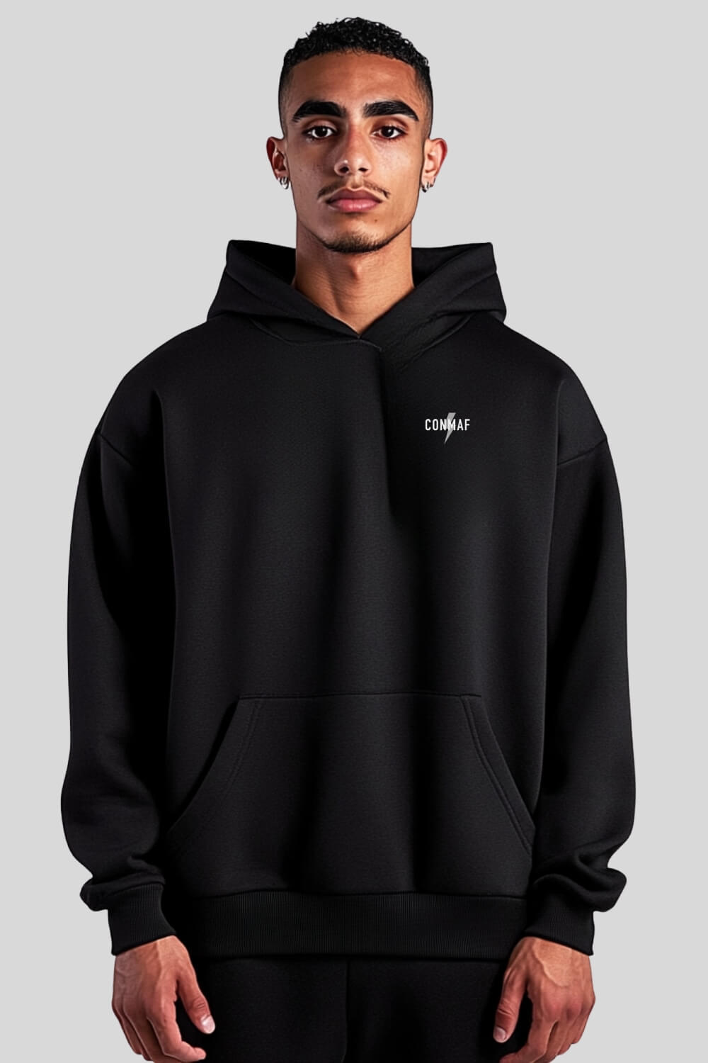 Frontansicht Break Limits Oversize Hoodie Black für Männer und Frauen