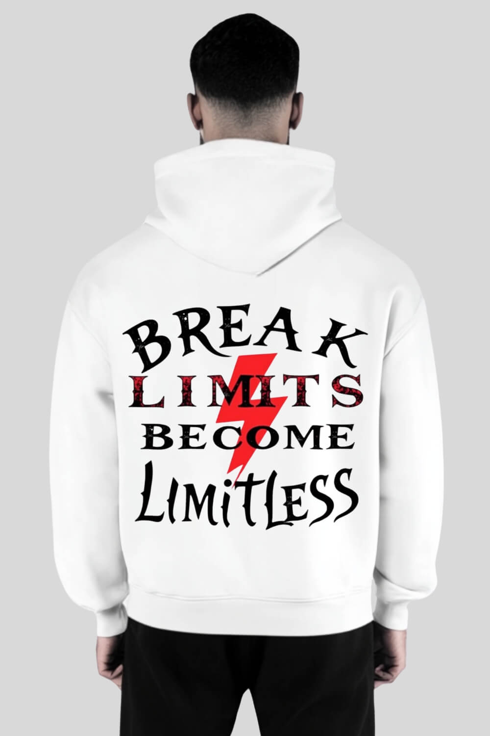 Rückansicht Break Limits Oversize Hoodie White für Männer und Frauen