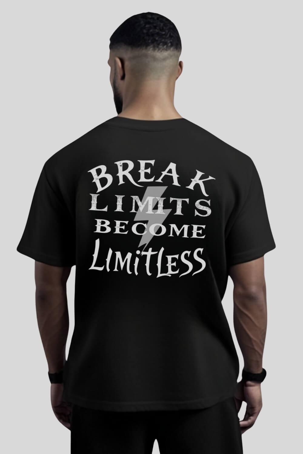 Rückansicht Break Limits Oversize T-Shirt Black für Männer und Frauen