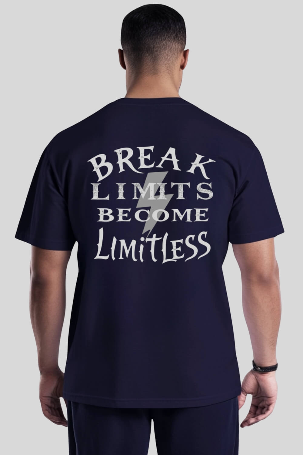 Rückansicht Break Limits Oversize T-Shirt Navy für Männer und Frauen