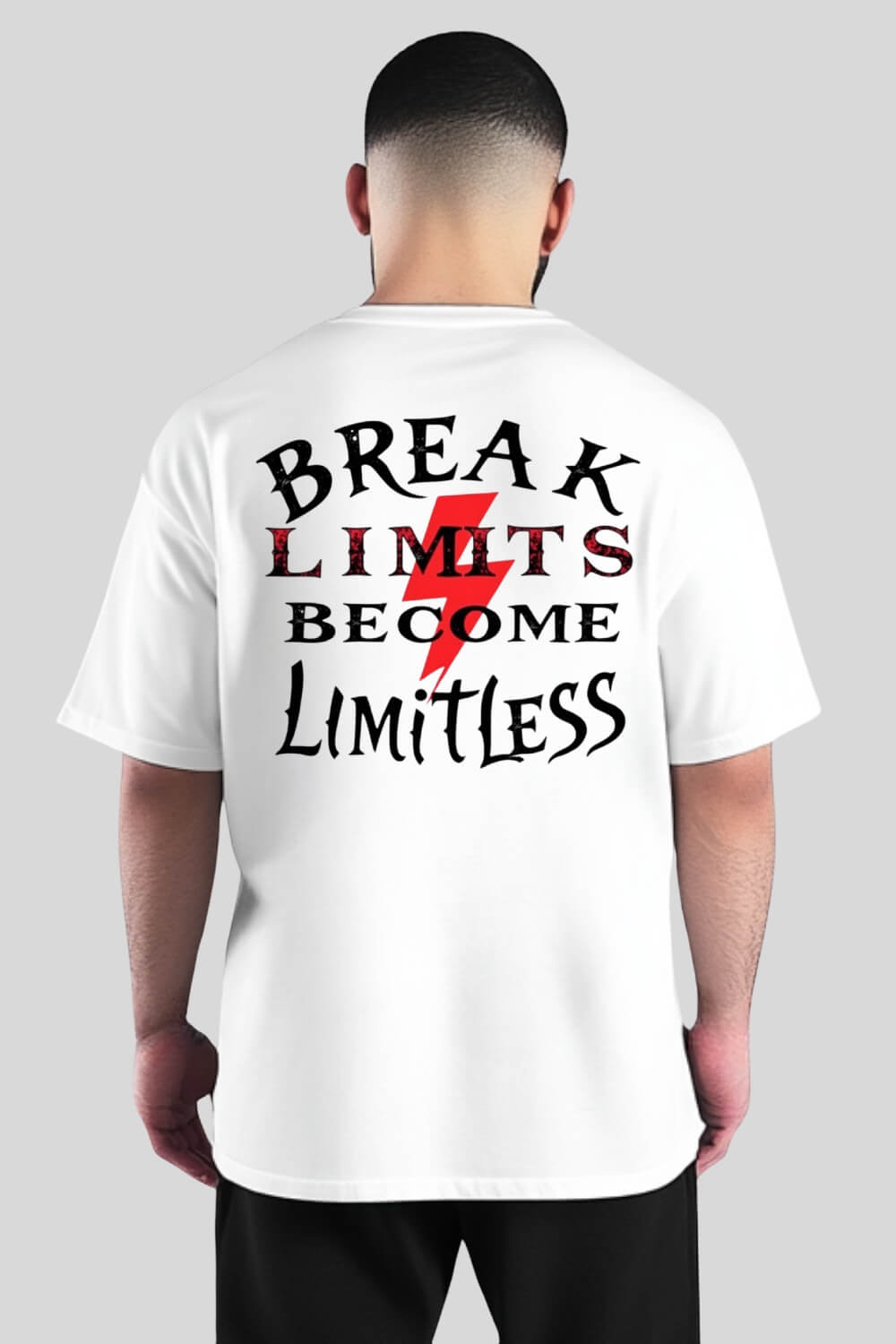 Rückansicht Break Limits Oversize T-Shirt White für Männer und Frauen