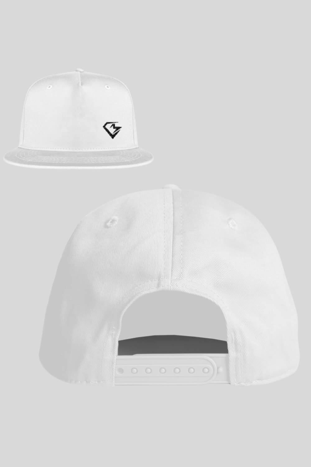 Rückansicht CM Cap White Snapback mit Stick für Männer und Frauen