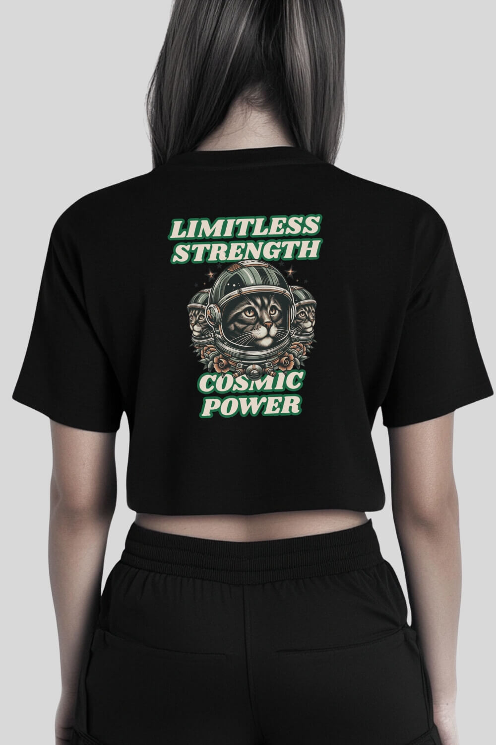 Rückansicht Cosmic Oversize Crop Top Black für Frauen