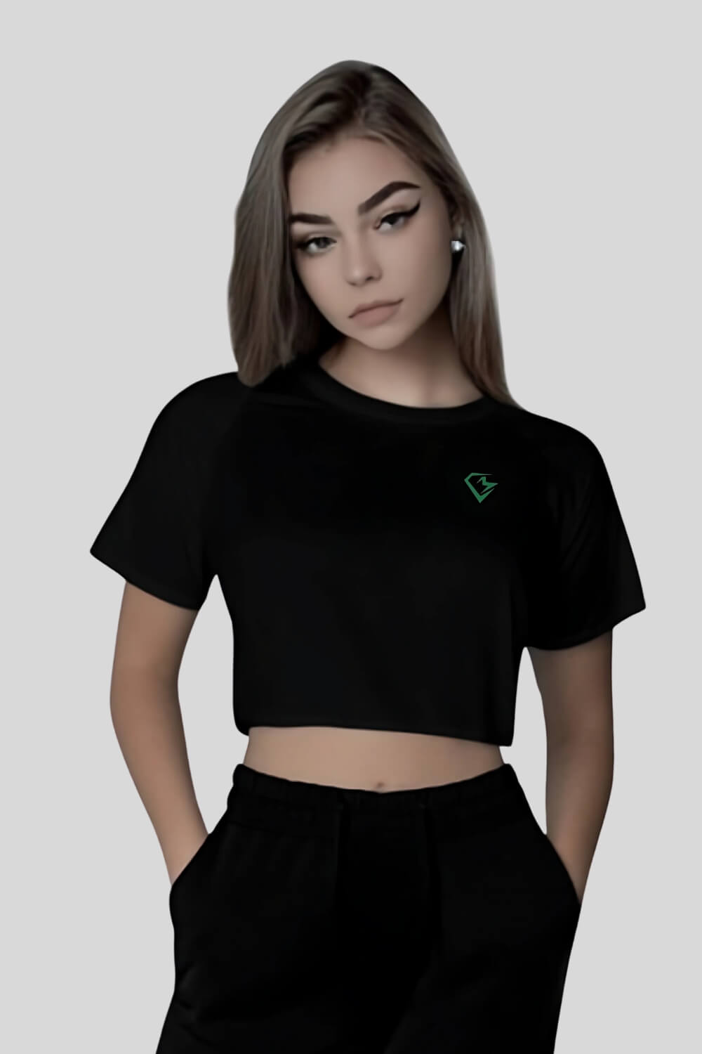 Frontansicht Cosmic Oversize Crop Top Black für Frauen