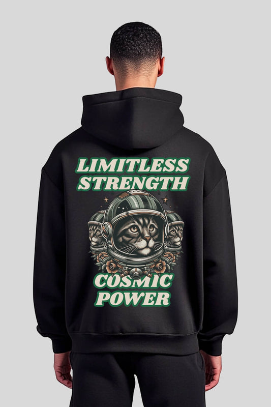 Rückansicht Cosmic Oversize Hoodie Black für Männer und Frauen