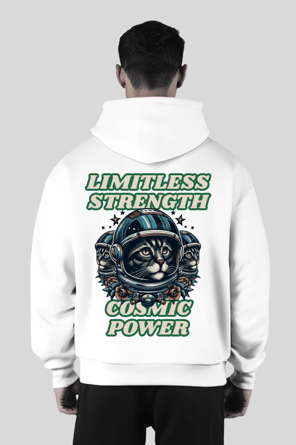 Rückansicht Cosmic Oversize Hoodie White für Männer und Frauen