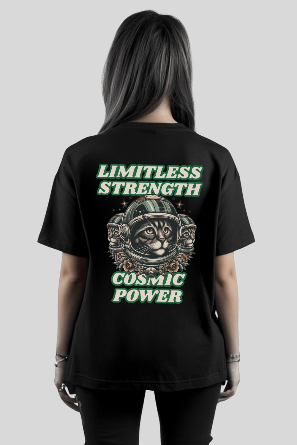 Back Cosmic Oversize T-Shirt Black für Männer und Frauen