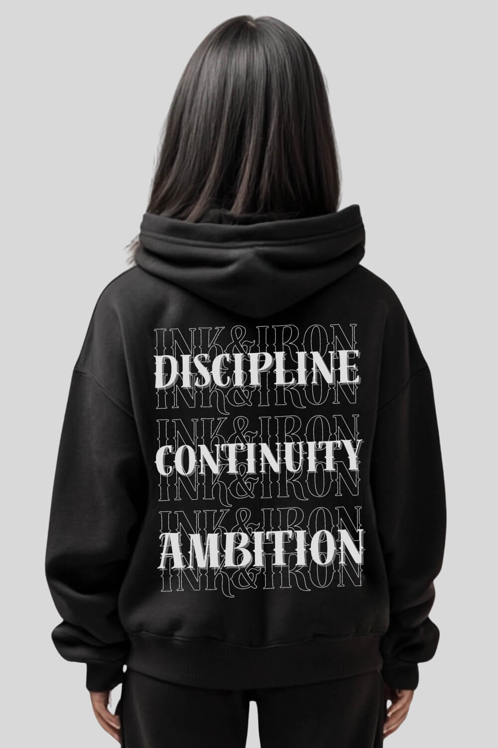 Back Discipline Oversize Hoodie Black für Männer und Frauen