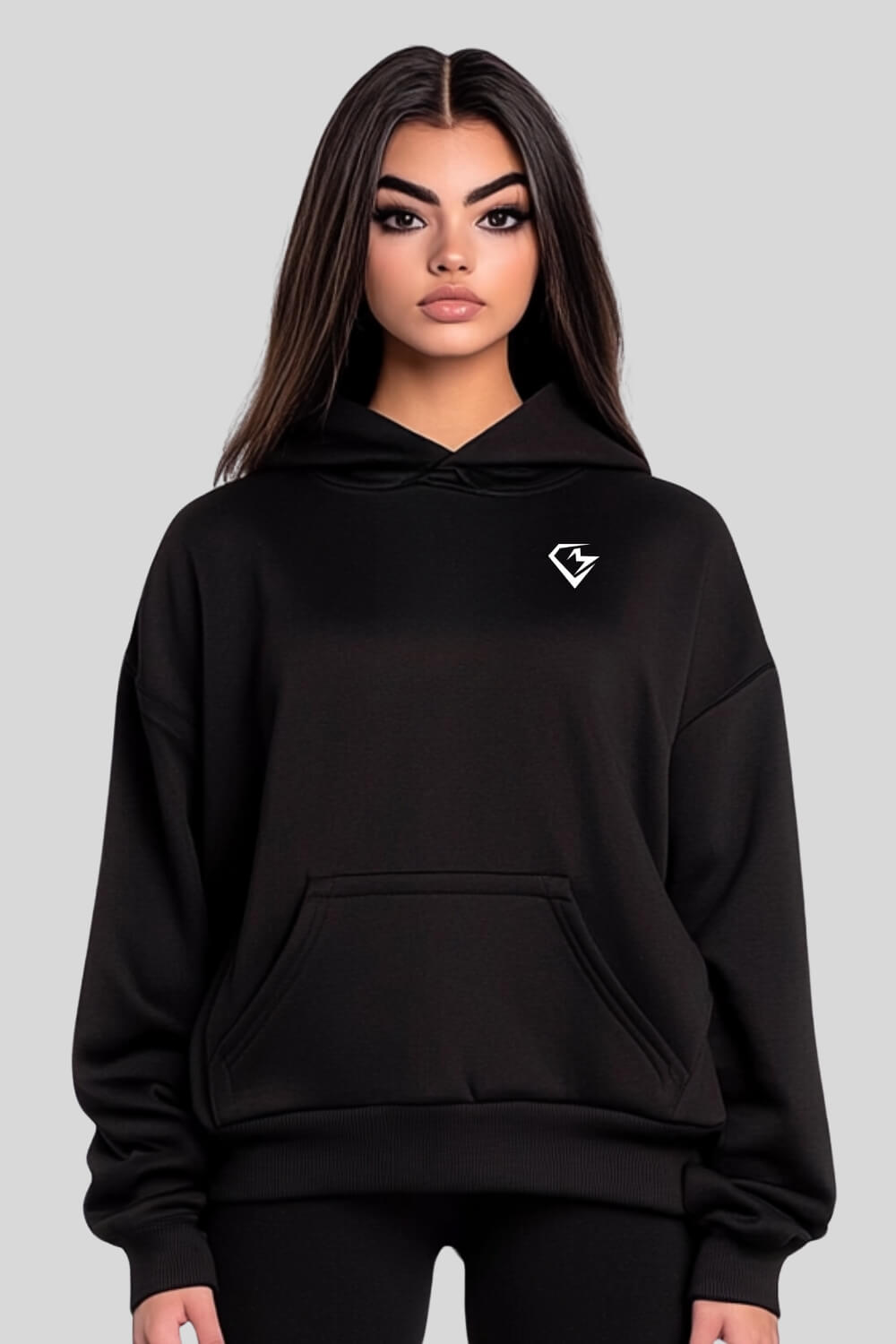 Front Discipline Oversize Hoodie Black für Männer und Frauen