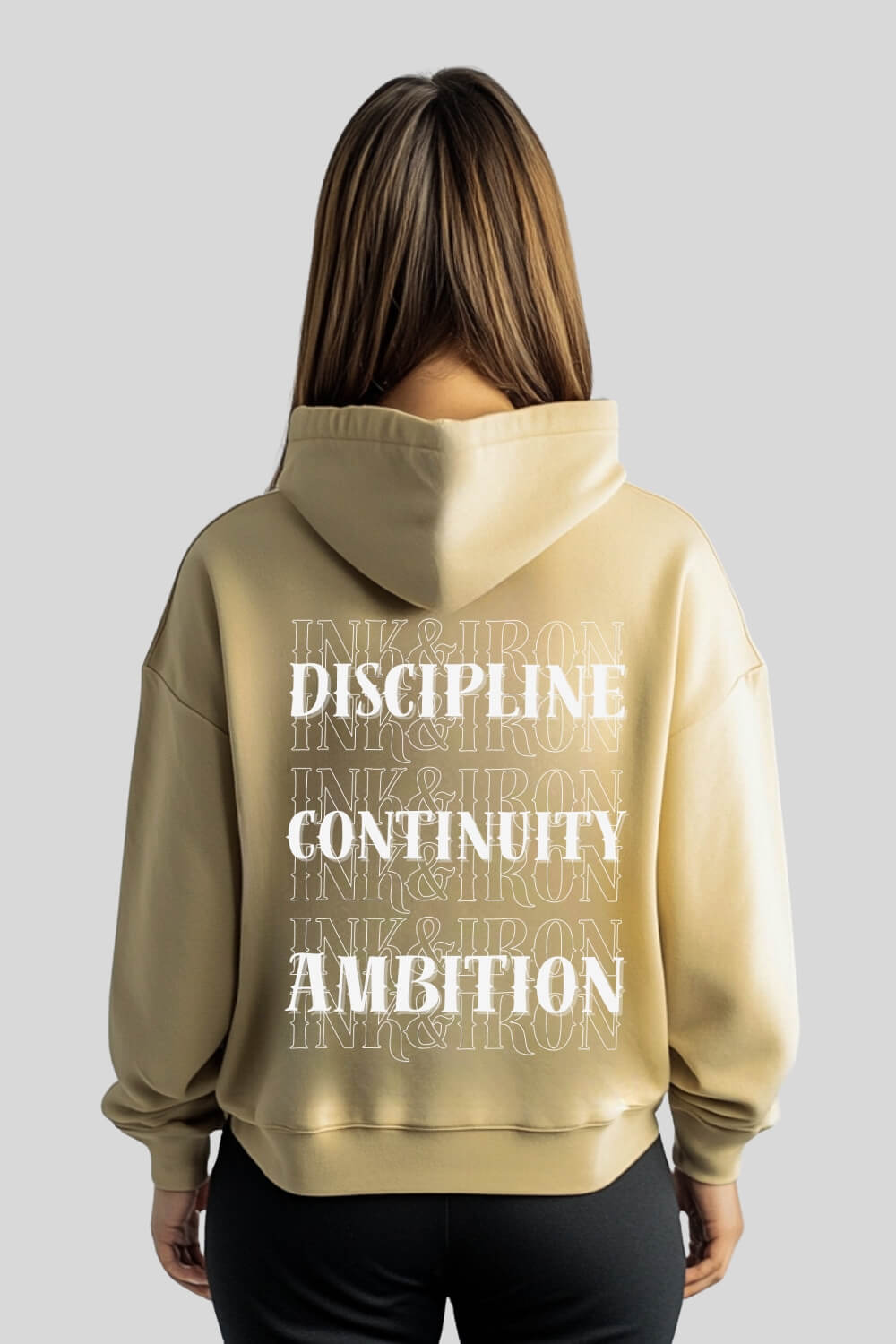 Back Discipline Oversize Hoodie Sand für Männer und Frauen