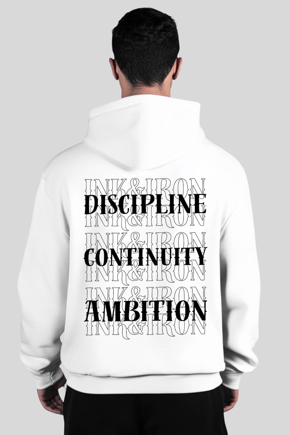 Rückansicht Discipline Oversize Hoodie White für Männer und Frauen