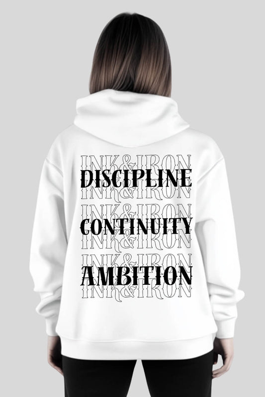 Back Discipline Oversize Hoodie White für Männer und Frauen