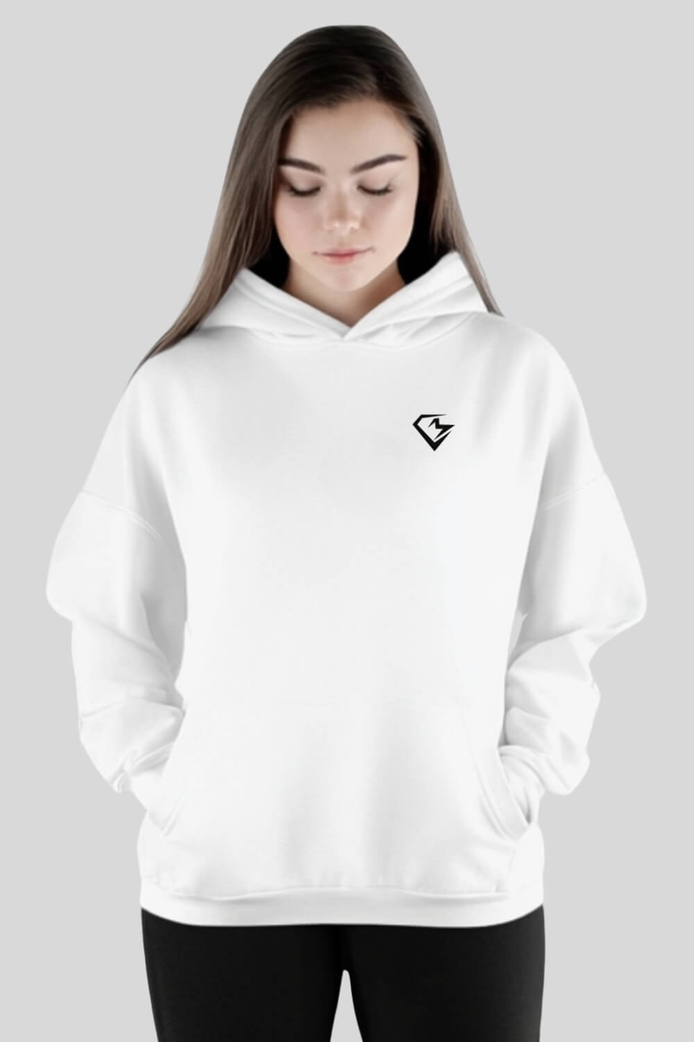 Front Discipline Oversize Hoodie White für Männer und Frauen