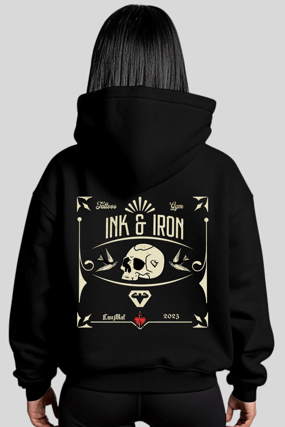 Back Ink Oversize Hoodie Black für Männer und Frauen