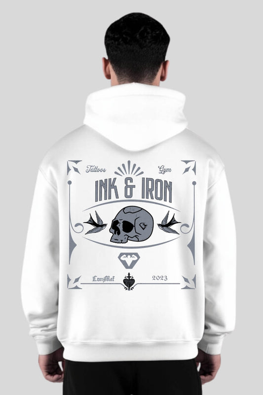 Rückansicht Ink Oversize Hoodie White für Männer und Frauen