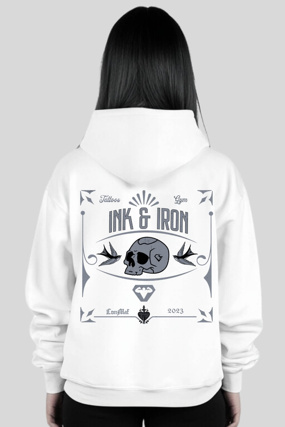 Back Ink Oversize Hoodie White für Männer und Frauen