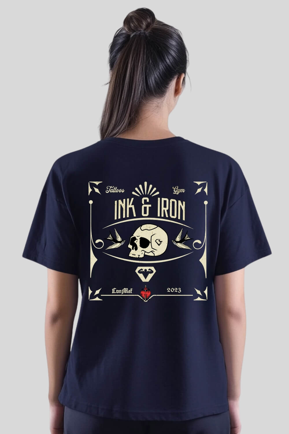 Back Ink Oversize T-Shirt Navy für Männer und Frauen