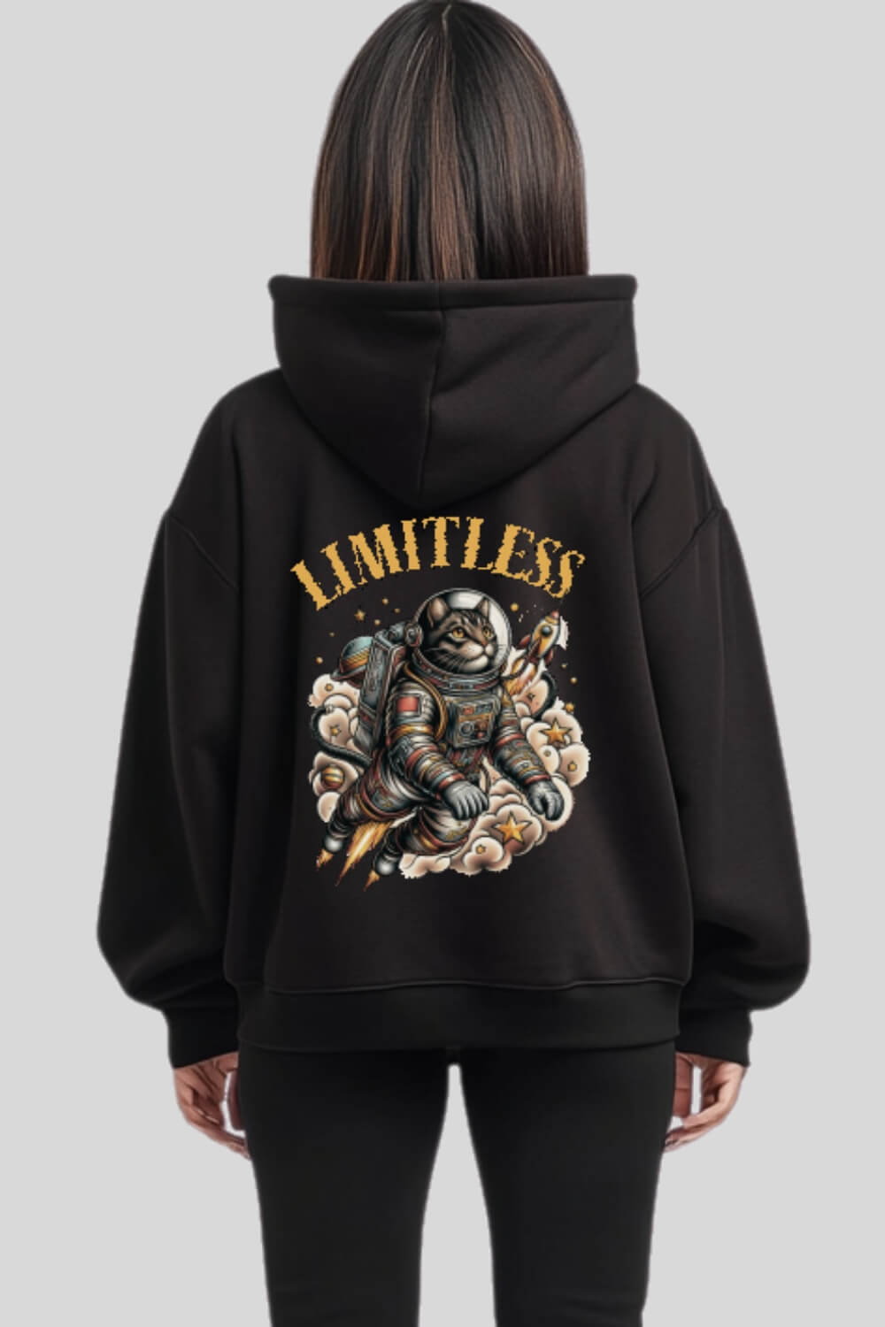 Rückansicht Limitless Oversize Hoodie Black für Frauen