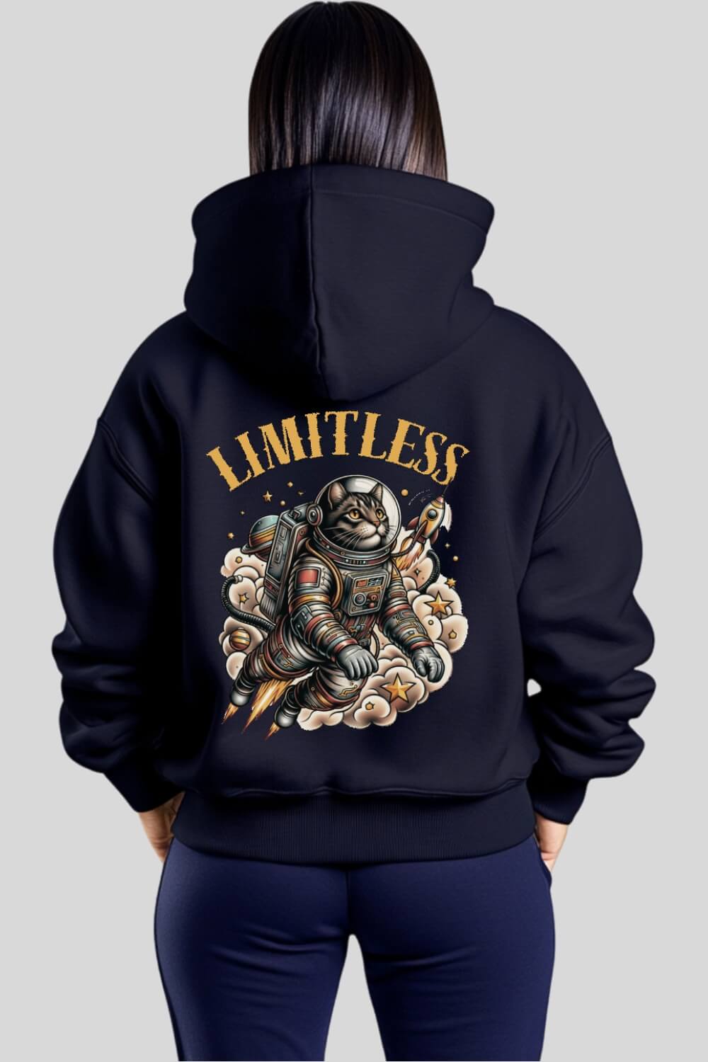 Rückansicht Limitless Oversize Hoodie Navy für Frauen