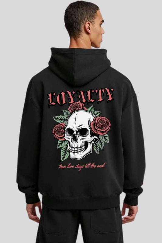 Rückansicht Loyalty Oversize Hoodie Black für Männer und Frauen