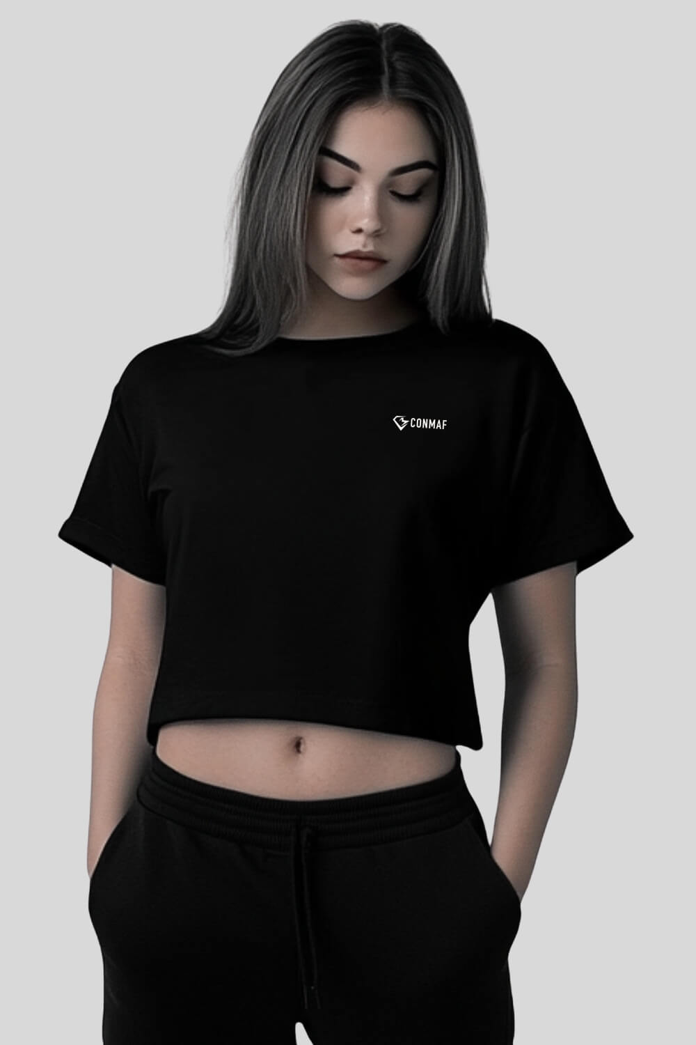 Frontansicht Never Oversize Crop Top Black für Frauen