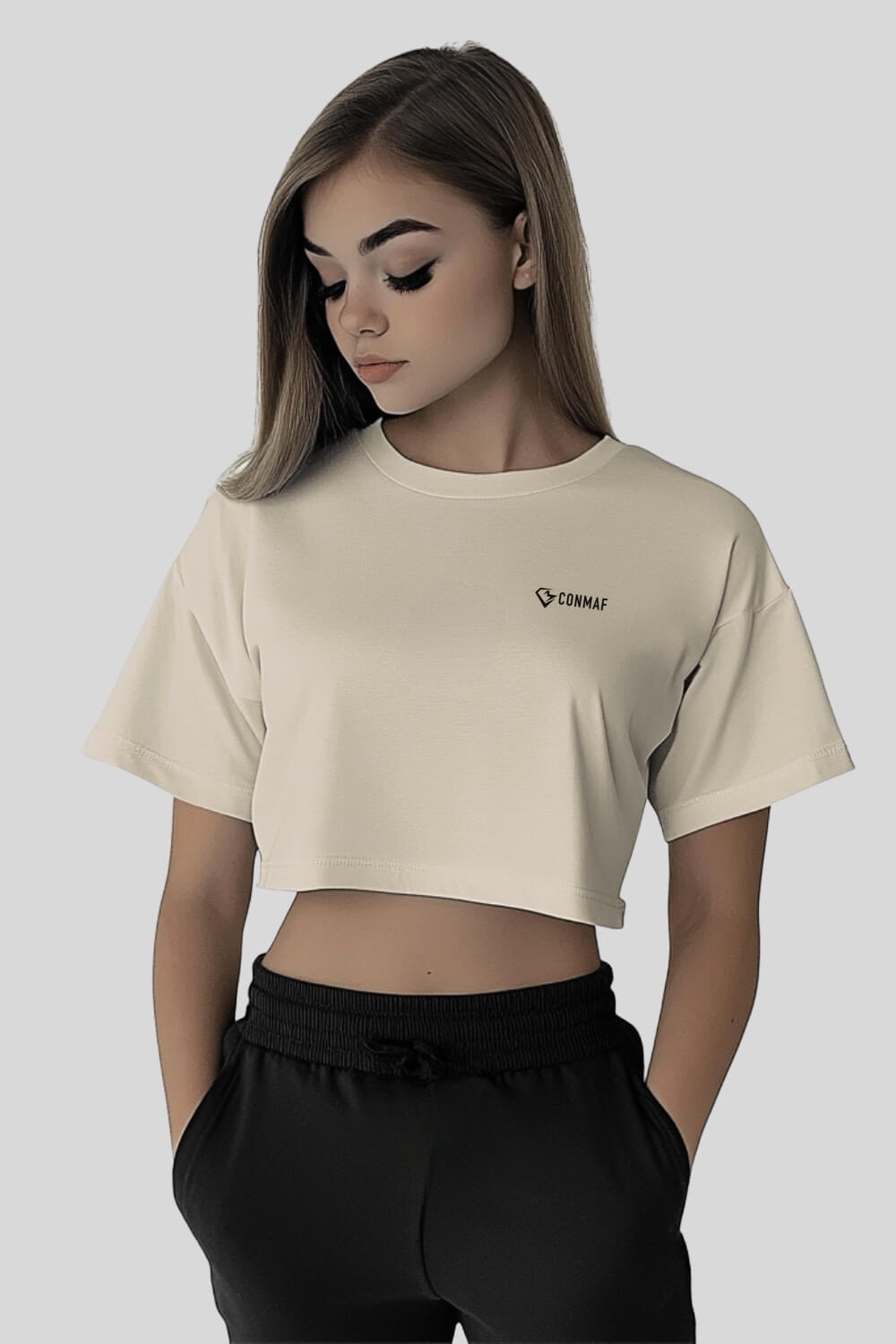 Frontansicht Never Oversize Crop Top Sand für Frauen