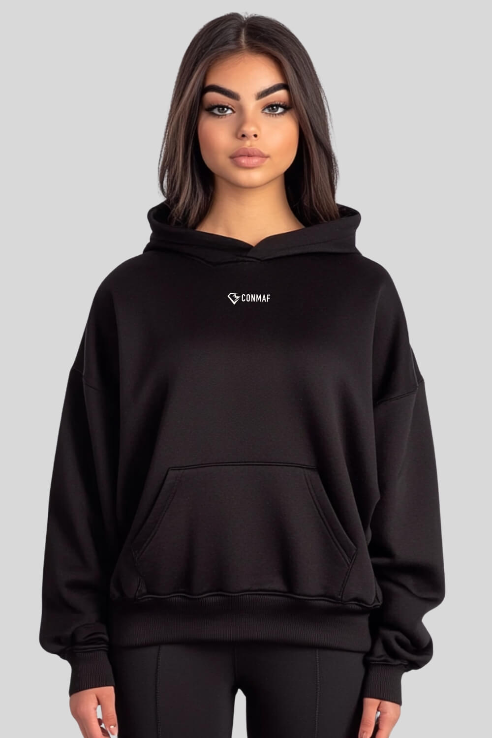 Front Never Oversize Hoodie Black für Männer und Frauen