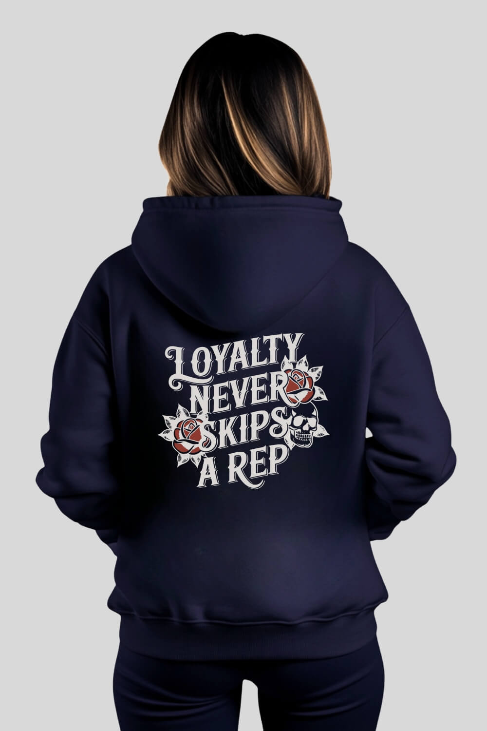 Back Never Oversize Hoodie Navy für Männer und Frauen