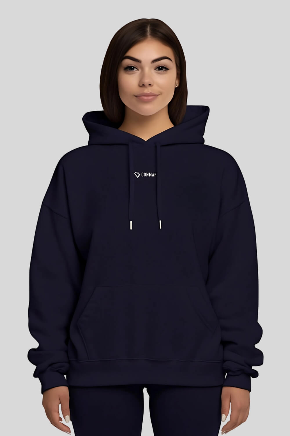 Front Never Oversize Hoodie Navy für Männer und Frauen