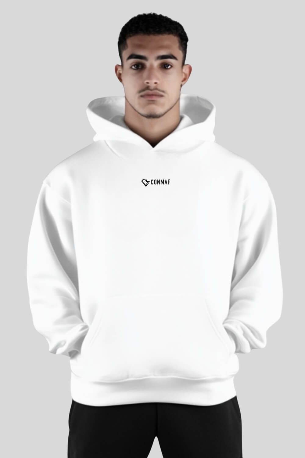 Frontansicht Never Oversize Hoodie White für Männer und Frauen