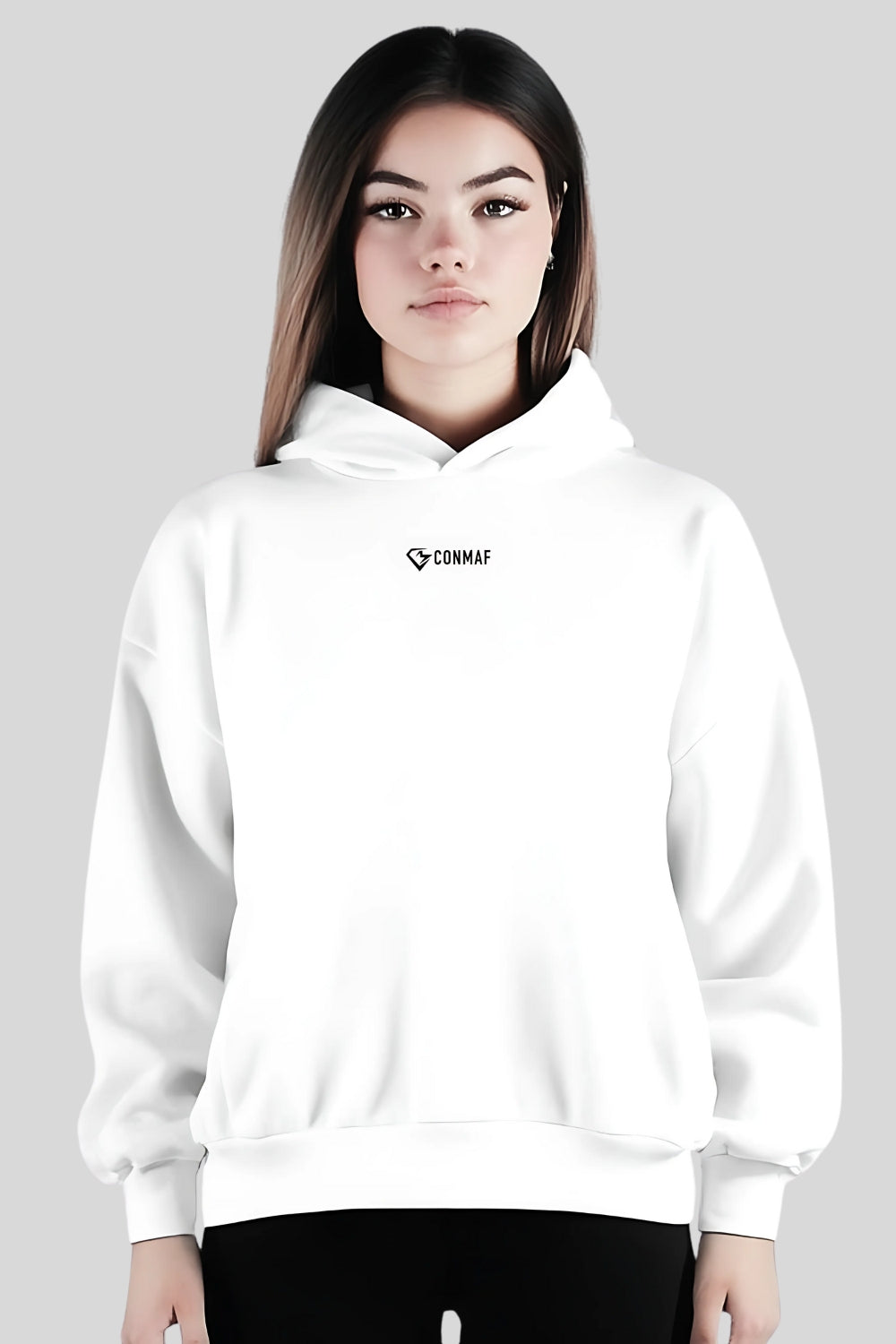 Front Never Oversize Hoodie White für Männer und Frauen