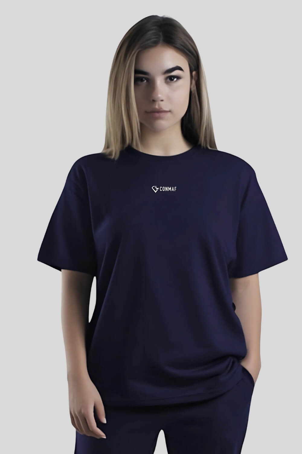 Front Never Oversize T-Shirt Navy für Männer und Frauen